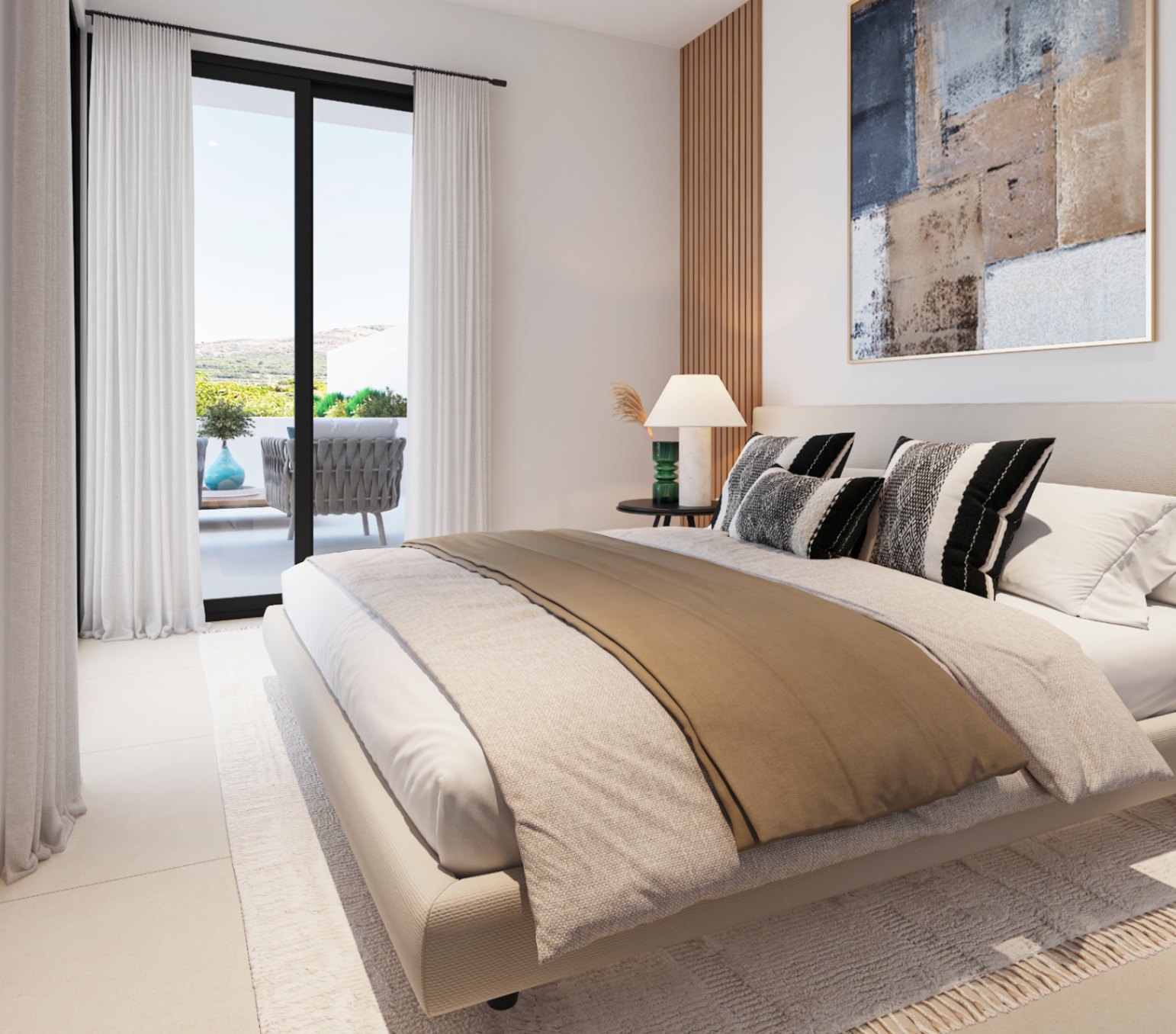 Moderne woningen tussen de zee en de bergen.