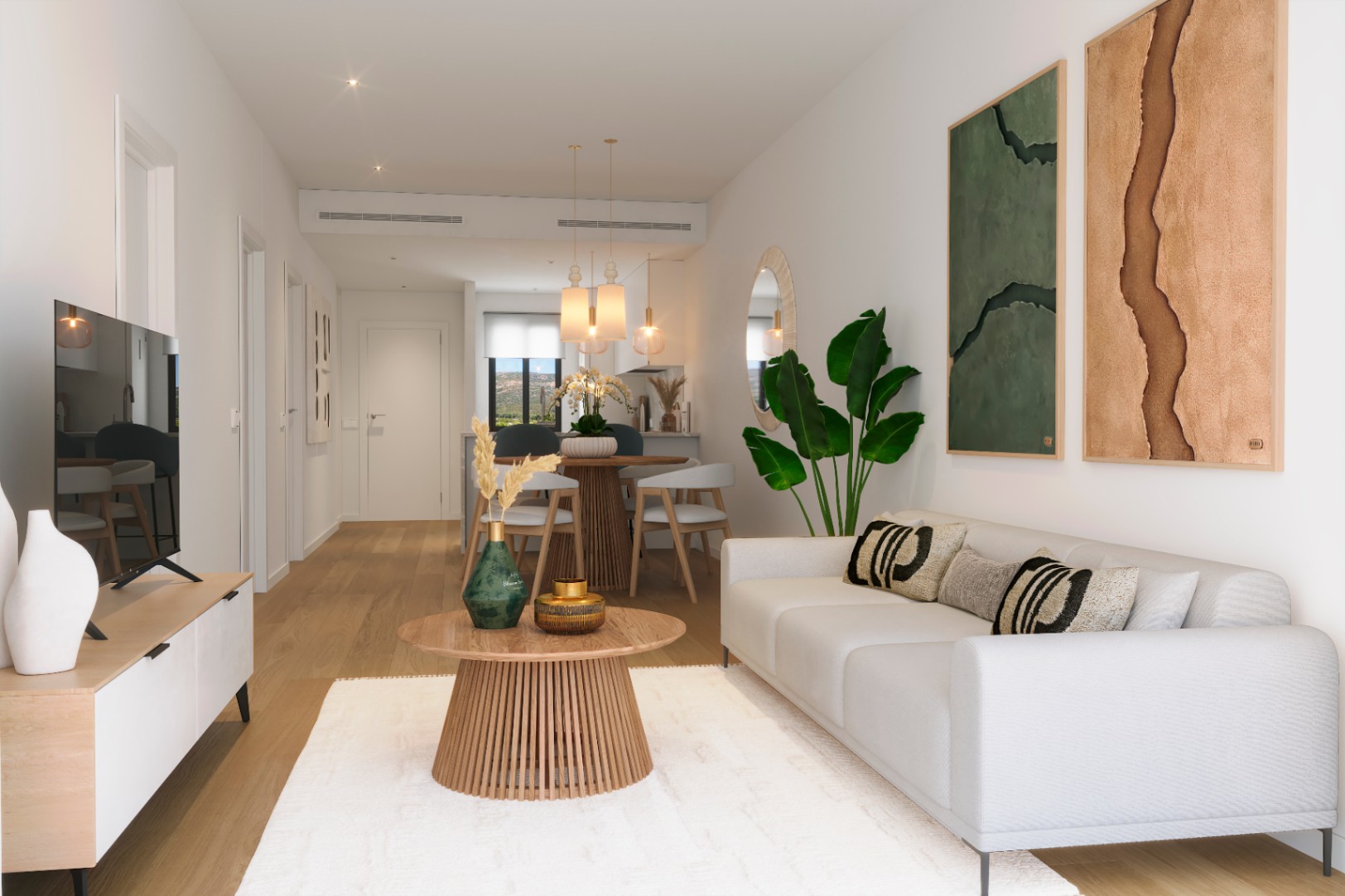 Moderne woningen tussen de zee en de bergen.