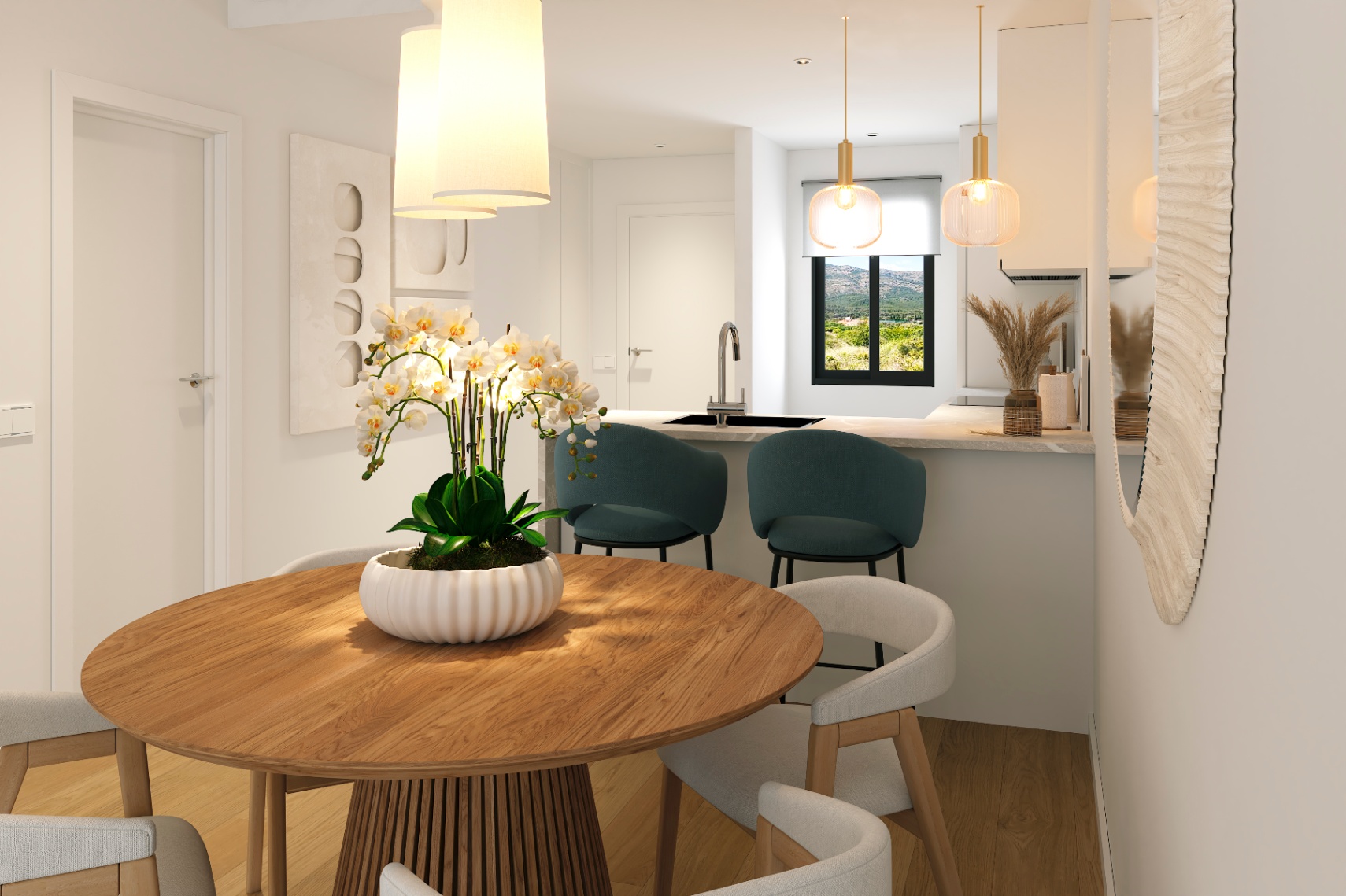 Moderne woningen tussen de zee en de bergen.
