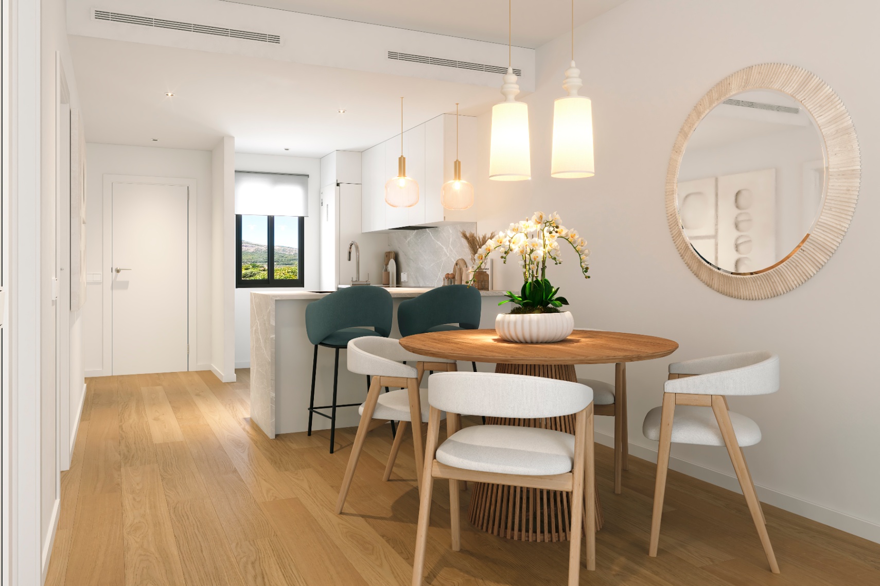 Moderne woningen tussen de zee en de bergen.