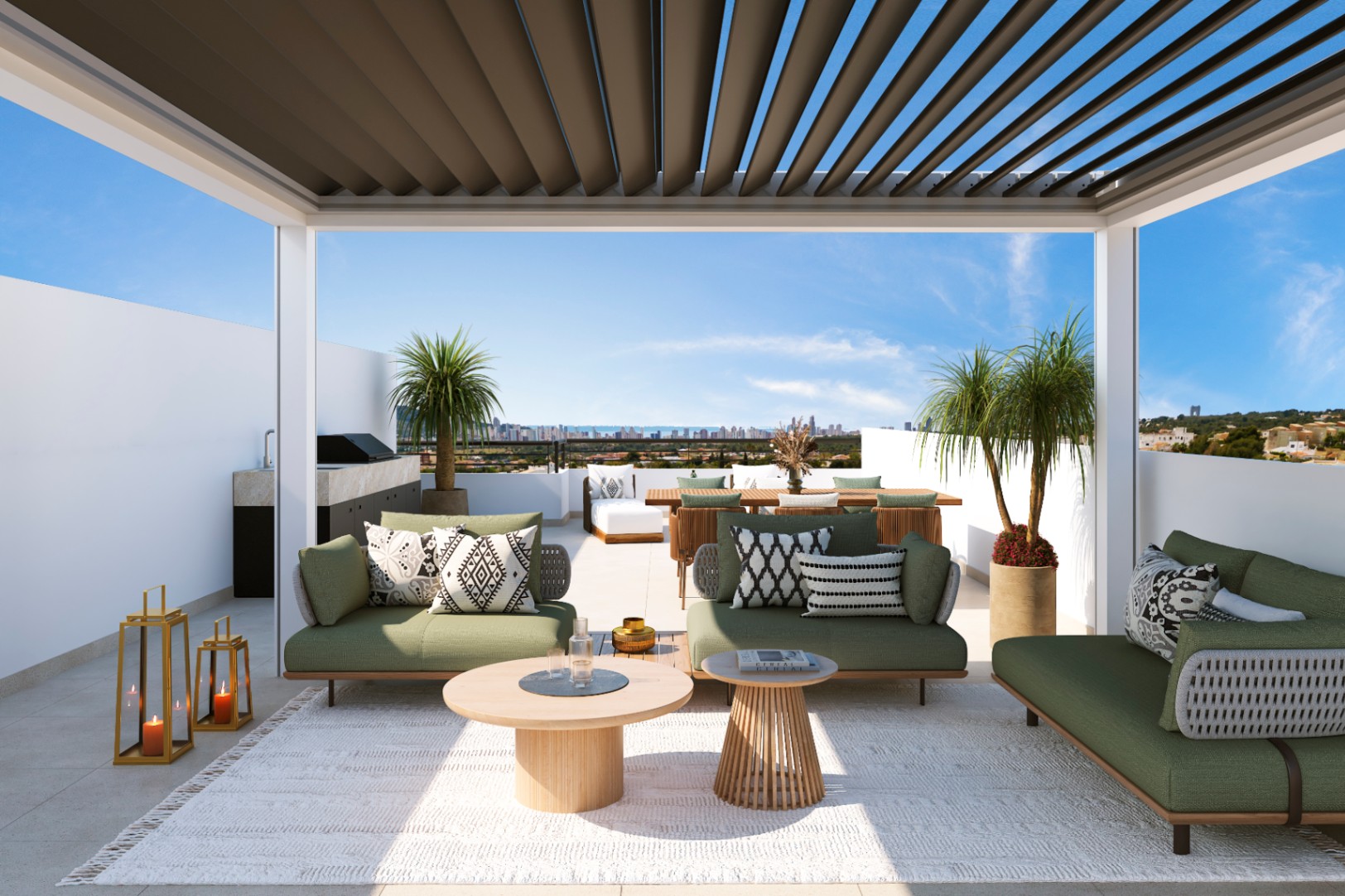 Moderne woningen tussen de zee en de bergen.