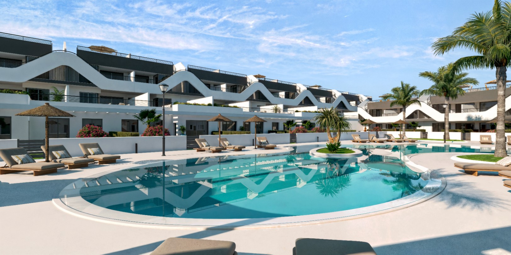 Moderne woningen tussen de zee en de bergen.
