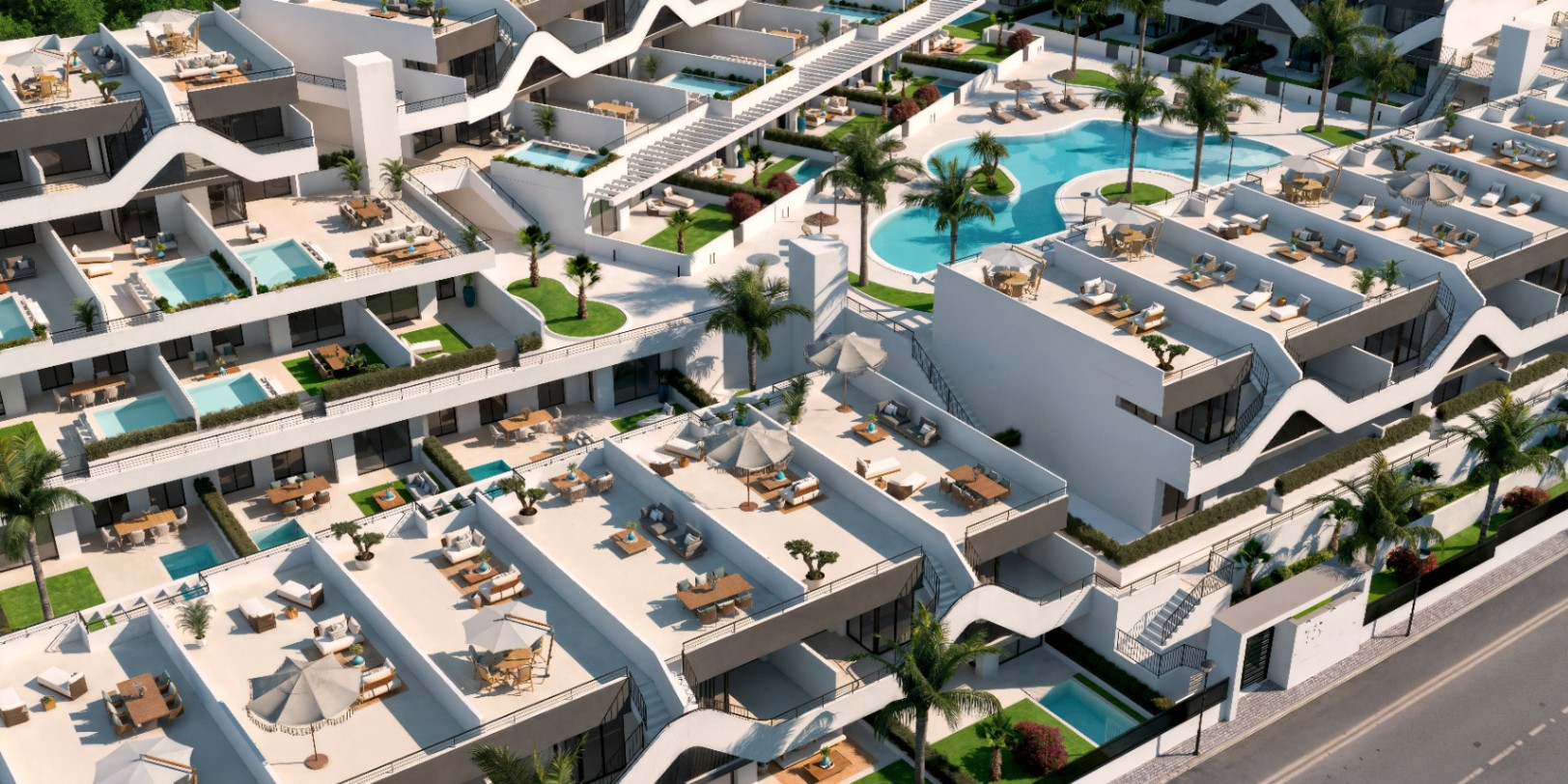 Moderne woningen tussen de zee en de bergen.