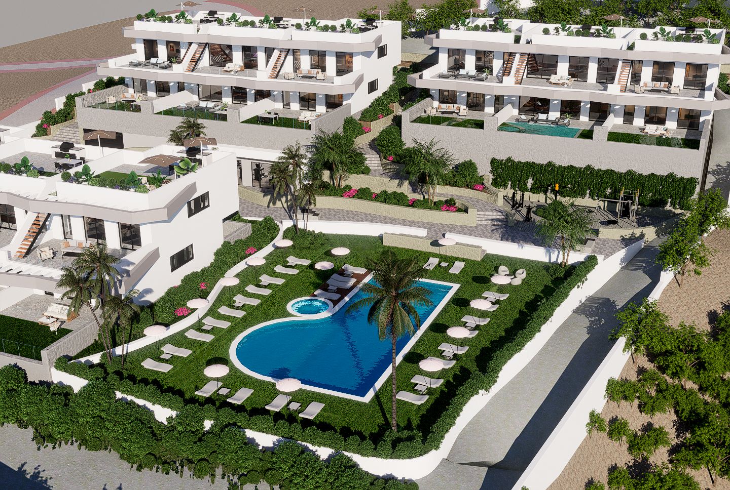 Bungalows met 2 en 3 slaapkamers in Finestrat met uitzicht op zee. Oplevering eind 2027.