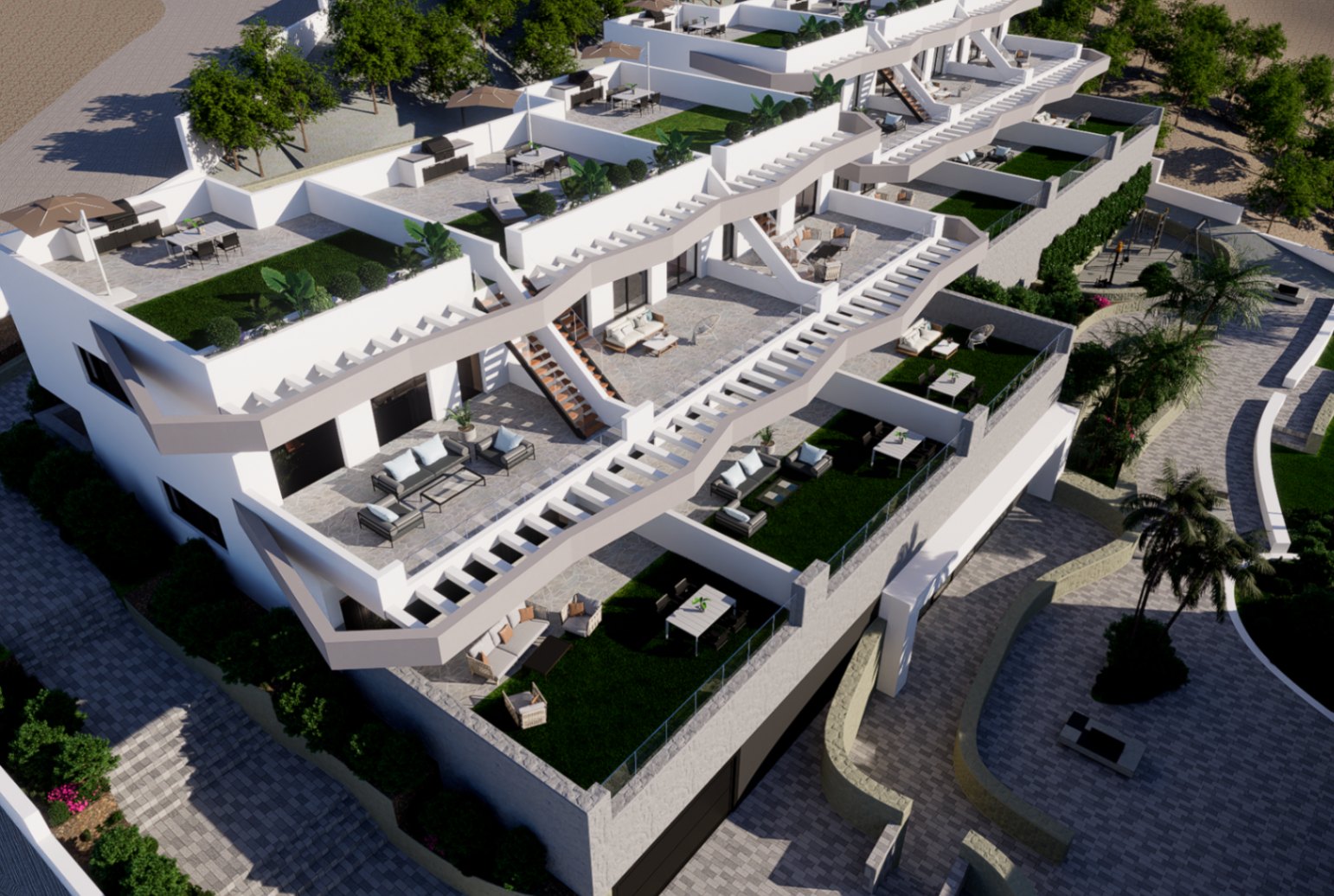 Bungalows met 2 en 3 slaapkamers in Finestrat met uitzicht op zee. Oplevering eind 2027.