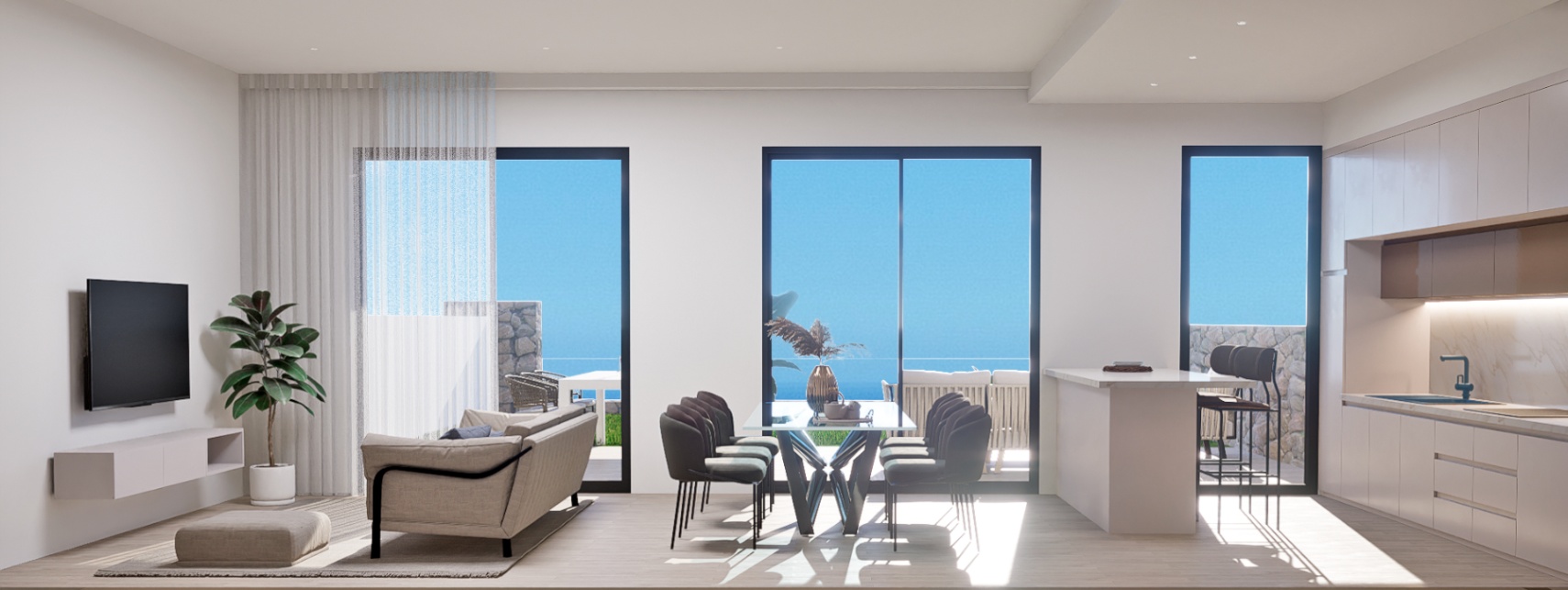 Bungalows met 2 en 3 slaapkamers in Finestrat met uitzicht op zee. Oplevering eind 2027.
