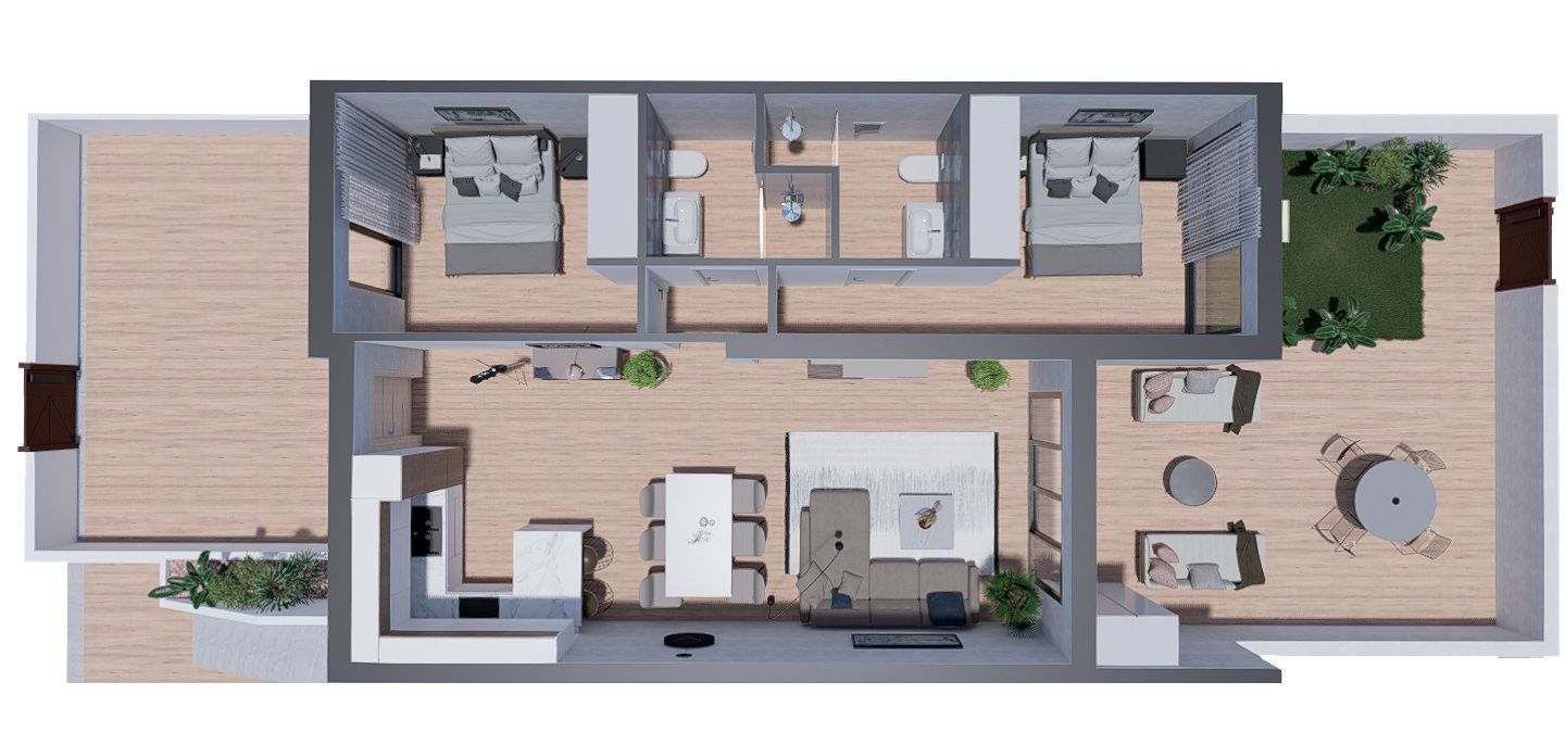 Bungalows de lujo en Torrevieja con 2 dormitorios y 2 baños. Ultimas dos Viviendas. Entrega Sept. 2026