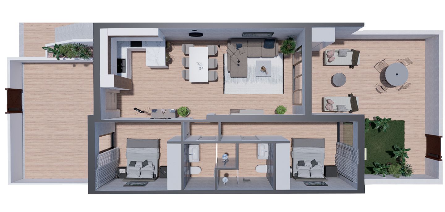 Bungalows de lujo en Torrevieja con 2 dormitorios y 2 baños. Ultimas dos Viviendas. Entrega Sept. 2026