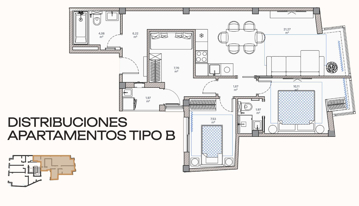 Verkoop van moderne appartement met 3 slaapkamers en 2 badkamers