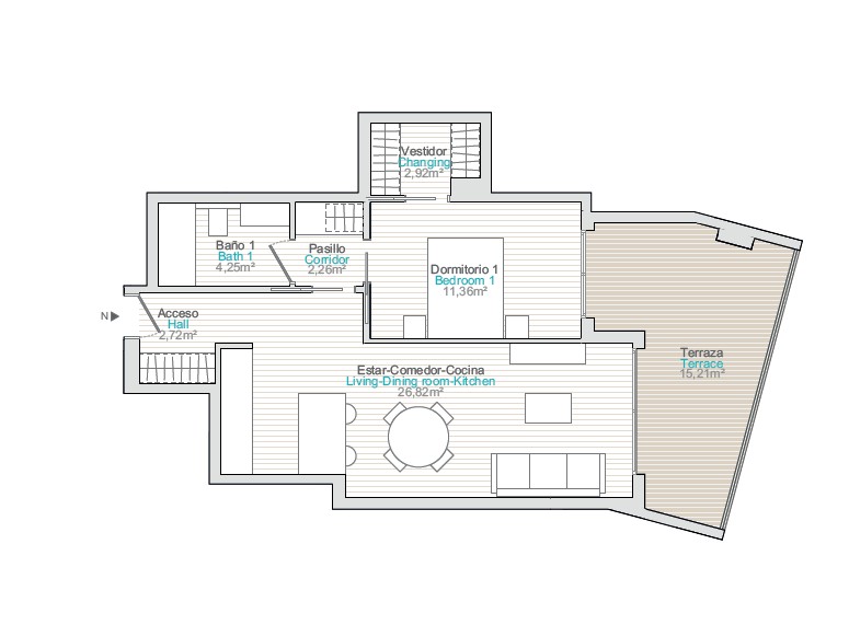 Wohnung zu verkaufen mit 73 m², Terrasse und Gemeinschaftspool.