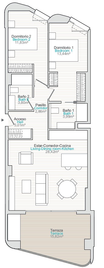 Wohnung zu verkaufen mit 73 m², Terrasse und Gemeinschaftspool.
