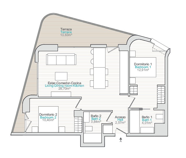 Wohnung zu verkaufen mit 73 m², Terrasse und Gemeinschaftspool.