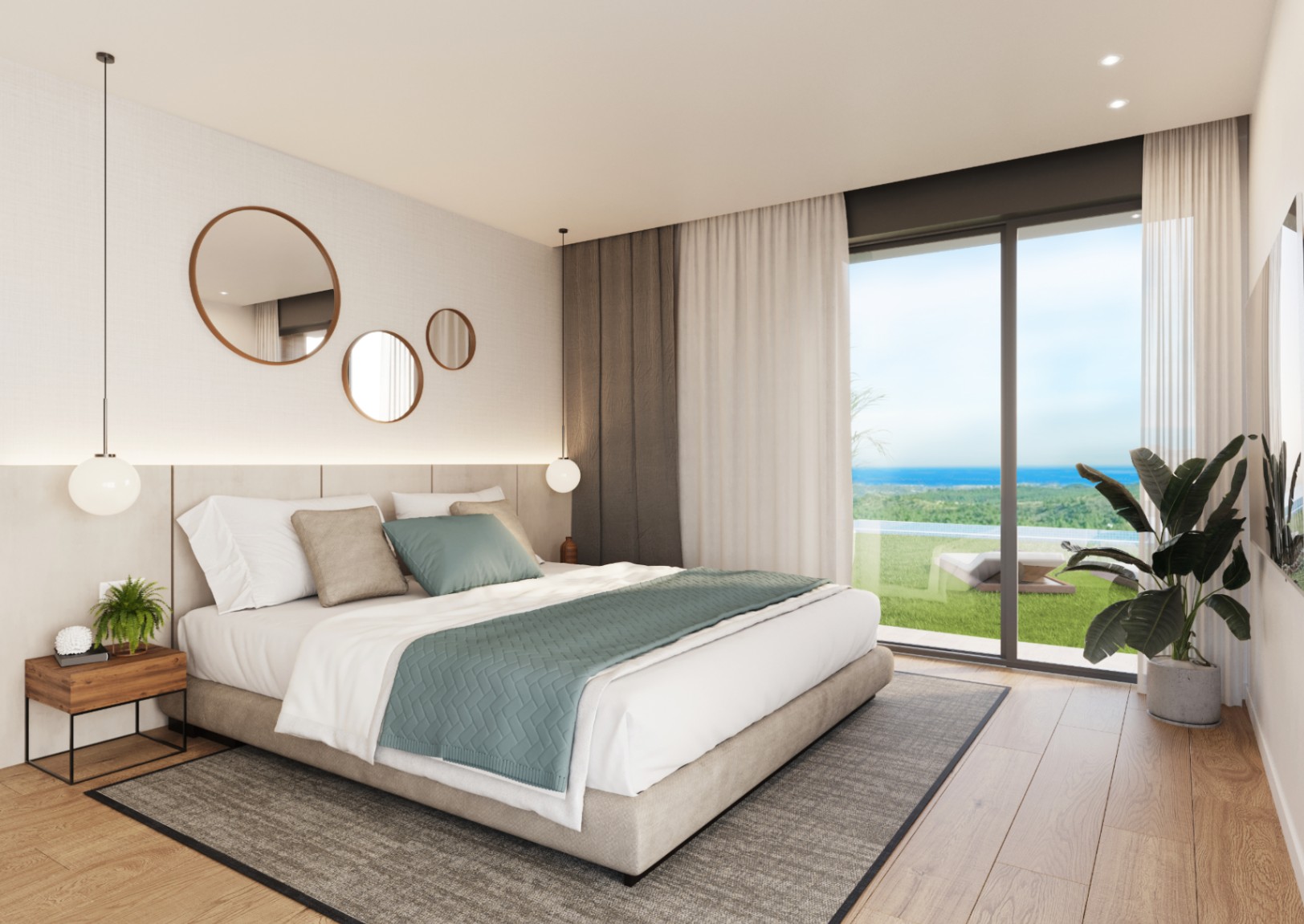 Chalets de 2 et 3 chambres de un ou deux étages avec vue sur la mer.