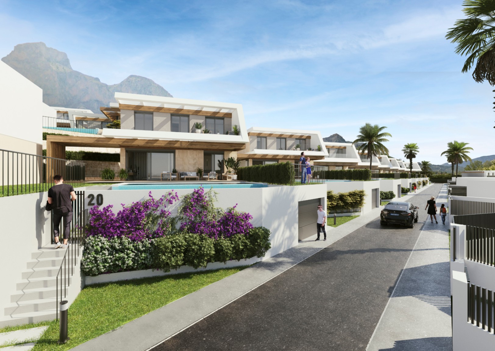 Chalets de 2 et 3 chambres de un ou deux étages avec vue sur la mer.